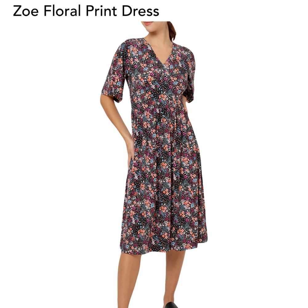 Leota Floral Midi Dress 3/4 Flutter Sleeves, size SM